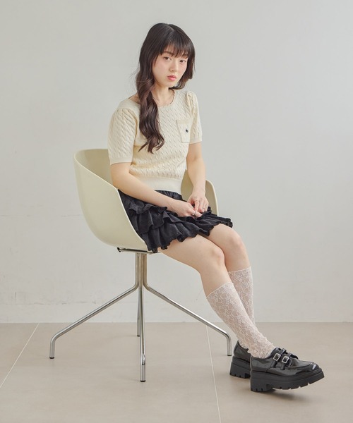 Heather（ヘザー）の「【POLO BCS(ポロ・ビーシーエス)】スカラップニット（半袖）　666082（ニット/セーター・レディース・ネイビー/ピンク/アイボリー・FREE）」の5枚目の写真
