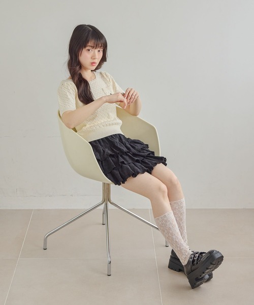 Heather（ヘザー）の「【POLO BCS(ポロ・ビーシーエス)】スカラップニット（半袖）　666082（ニット/セーター・レディース・ネイビー/ピンク/アイボリー・FREE）」の6枚目の写真