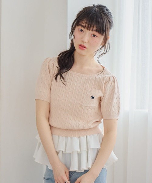 Heather（ヘザー）の「【POLO BCS(ポロ・ビーシーエス)】スカラップニット（半袖）　666082（ニット/セーター・レディース・ネイビー/ピンク/アイボリー・FREE）」の7枚目の写真
