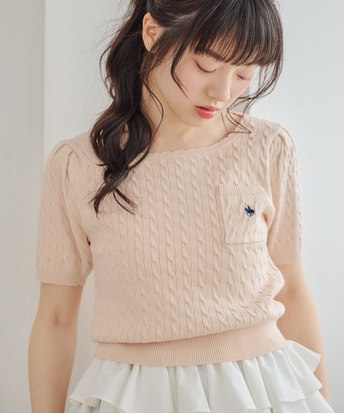 Heather（ヘザー）の「【POLO BCS(ポロ・ビーシーエス)】スカラップニット（半袖）　666082（ニット/セーター・レディース・ネイビー/ピンク/アイボリー・FREE）」の8枚目の写真