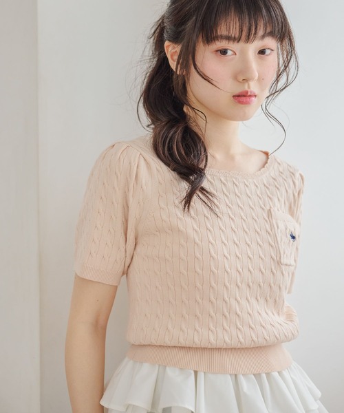Heather（ヘザー）の「【POLO BCS(ポロ・ビーシーエス)】スカラップニット（半袖）　666082（ニット/セーター・レディース・ネイビー/ピンク/アイボリー・FREE）」の9枚目の写真
