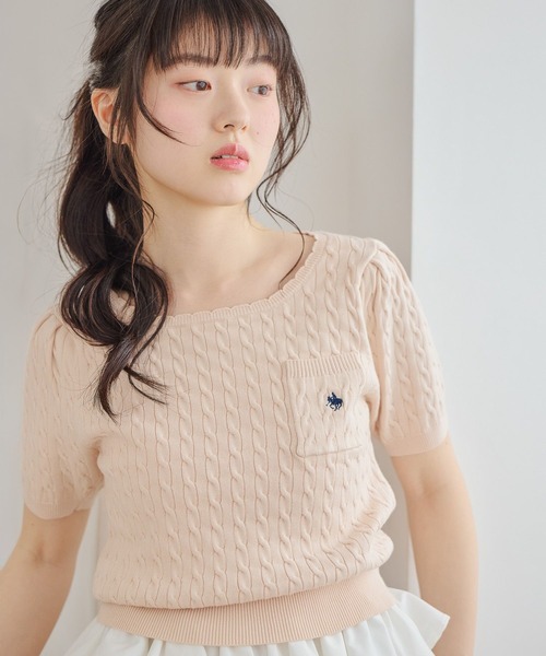Heather（ヘザー）の「【POLO BCS(ポロ・ビーシーエス)】スカラップニット（半袖）　666082（ニット/セーター・レディース・ネイビー/ピンク/アイボリー・FREE）」の10枚目の写真