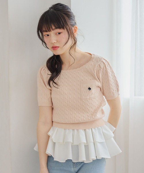 Heather（ヘザー）の「【POLO BCS(ポロ・ビーシーエス)】スカラップニット（半袖）　666082（ニット/セーター・レディース・ネイビー/ピンク/アイボリー・FREE）」の11枚目の写真