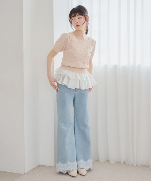 Heather（ヘザー）の「【POLO BCS(ポロ・ビーシーエス)】スカラップニット（半袖）　666082（ニット/セーター・レディース・ネイビー/ピンク/アイボリー・FREE）」の12枚目の写真