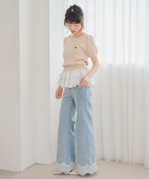 Heather（ヘザー）の「【POLO BCS(ポロ・ビーシーエス)】スカラップニット（半袖）　666082（ニット/セーター・レディース・ネイビー/ピンク/アイボリー・FREE）」の13枚目の写真
