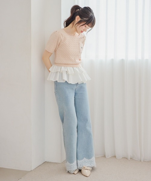 Heather（ヘザー）の「【POLO BCS(ポロ・ビーシーエス)】スカラップニット（半袖）　666082（ニット/セーター・レディース・ネイビー/ピンク/アイボリー・FREE）」の14枚目の写真