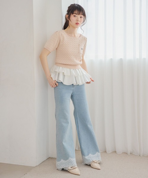 Heather（ヘザー）の「【POLO BCS(ポロ・ビーシーエス)】スカラップニット（半袖）　666082（ニット/セーター・レディース・ネイビー/ピンク/アイボリー・FREE）」の15枚目の写真