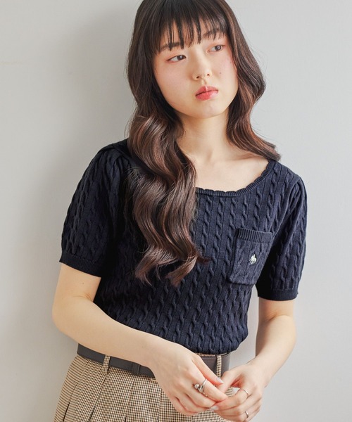 Heather（ヘザー）の「【POLO BCS(ポロ・ビーシーエス)】スカラップニット（半袖）　666082（ニット/セーター・レディース・ネイビー/ピンク/アイボリー・FREE）」の17枚目の写真