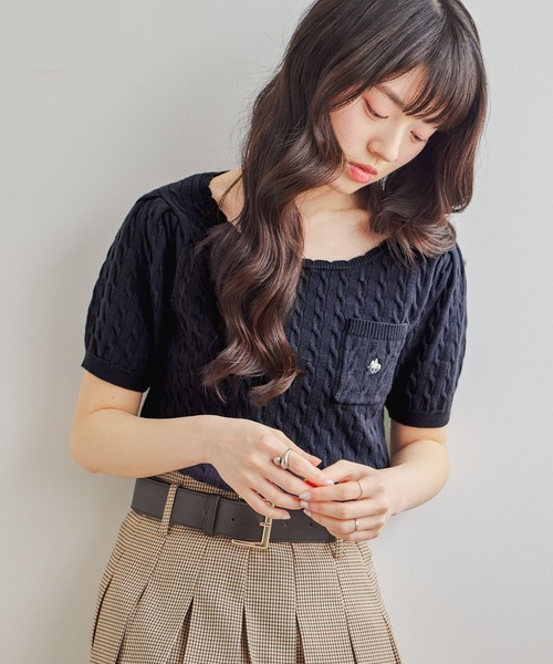 Heather（ヘザー）の「【POLO BCS(ポロ・ビーシーエス)】スカラップニット（半袖）　666082（ニット/セーター・レディース・ネイビー/ピンク/アイボリー・FREE）」の18枚目の写真