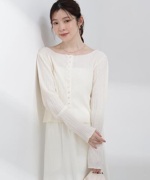 PROPORTION BODY DRESSING（プロポーションボディドレッシング）の「【加藤栞さん着用】＜ａ＞前後２ＷＡＹプリーツカットソーカーディガン / 1216169402（Tシャツ/カットソー・レディース・ピンク/ホワイト系その他/ブラック・FREE）」の11枚目の写真