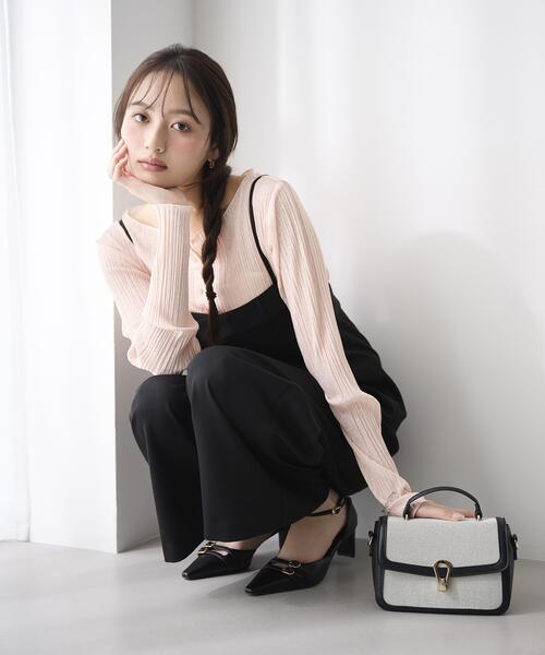 PROPORTION BODY DRESSING（プロポーションボディドレッシング）の「【加藤栞さん着用】＜ａ＞前後２ＷＡＹプリーツカットソーカーディガン / 1216169402（Tシャツ/カットソー・レディース・ピンク/ホワイト系その他/ブラック・FREE）」の20枚目の写真