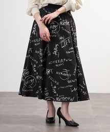EGLANTINE セットアップ対応 英字プリントフレアロングスカート