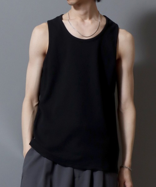 ANPAS（アンパス）の「Waffle-Knit Tank Top / ワッフルタンクトップ 無地 メンズ カットソー（タンクトップ・メンズ・ホワイト/ブラック・S/M/L）」の2枚目の写真