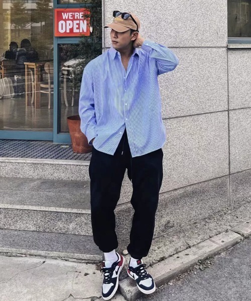 NOWLE(ノウル)の「【NOWLE】ルーズシルエット ピンストライプ リラックス カジュアル シャツ(シャツ/ブラウス・メンズ・ブルー系/グレー系・FREE)」の8枚目の写真