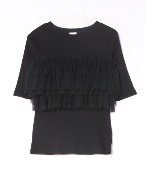 MANOF（マノフ）の「MANOF TULLE FRILL CUT TOPS（Tシャツ/カットソー・レディース・ブラック/ホワイト・FREE）」の5枚目の写真