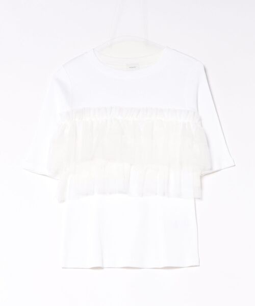 MANOF（マノフ）の「MANOF TULLE FRILL CUT TOPS（Tシャツ/カットソー・レディース・ブラック/ホワイト・FREE）」の6枚目の写真