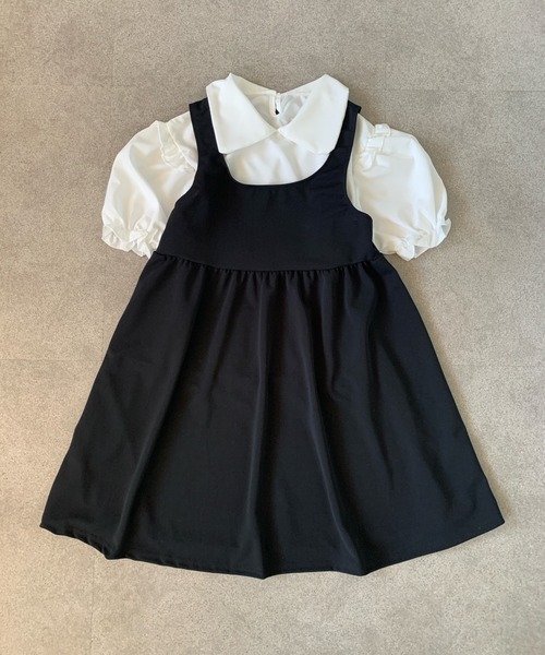 Teem Store(チームストア)の「【2点セット】フリルパフスリーブ半袖シャツ+ミディアム丈フレアキャミワンピース(ワンピース・レディース・ブラック・S/M)」の8枚目の写真