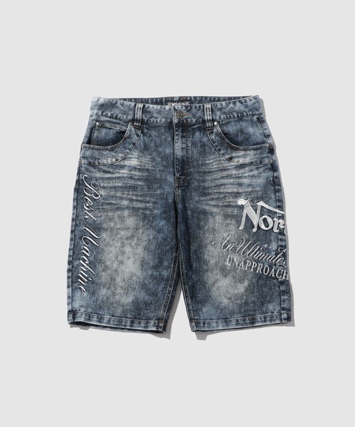 Norton（ノートン）の「【Norton/ノートン】ケミカルウォッシュ 刺繍＆プリント 5分丈 デニムショーツ（デニムパンツ・メンズ・インディゴブルー/ブラック・XL/L/M/XXL）」の2枚目の写真