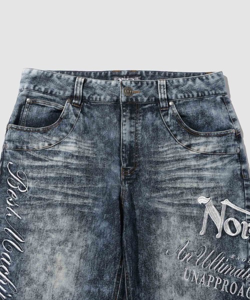 Norton（ノートン）の「【Norton/ノートン】ケミカルウォッシュ 刺繍＆プリント 5分丈 デニムショーツ（デニムパンツ・メンズ・インディゴブルー/ブラック・XL/L/M/XXL）」の5枚目の写真