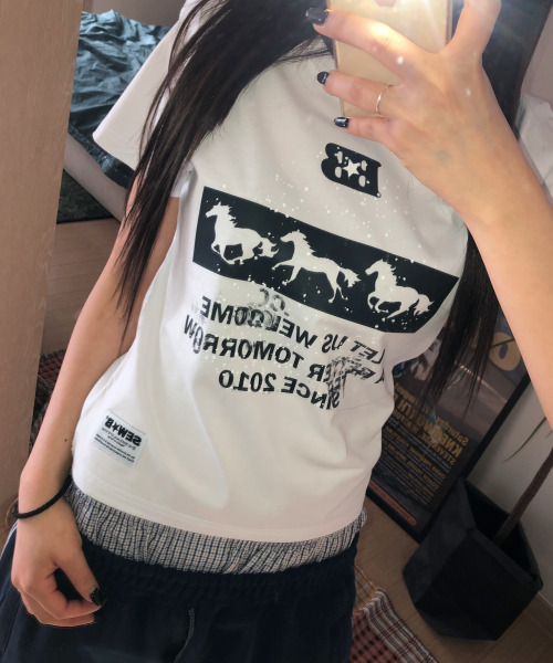 SEW-B（ソービー）の「b3 セミクロップ半袖Tシャツ [ホワイト]（Tシャツ/カットソー・レディース・その他・FREE）」の6枚目の写真