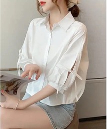 7分袖リボンシャツ