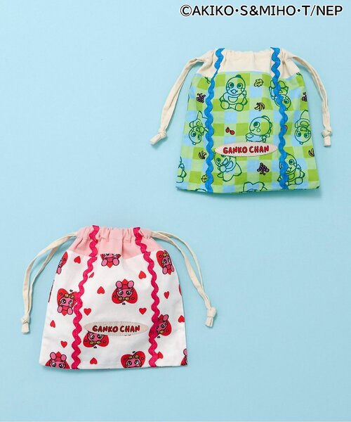 BREEZE(ブリーズ)の「がんこちゃん&がんペーちゃん総柄巾着(小)(ポーチ・キッズ・グリーン/オフホワイト・FREE)」の7枚目の写真