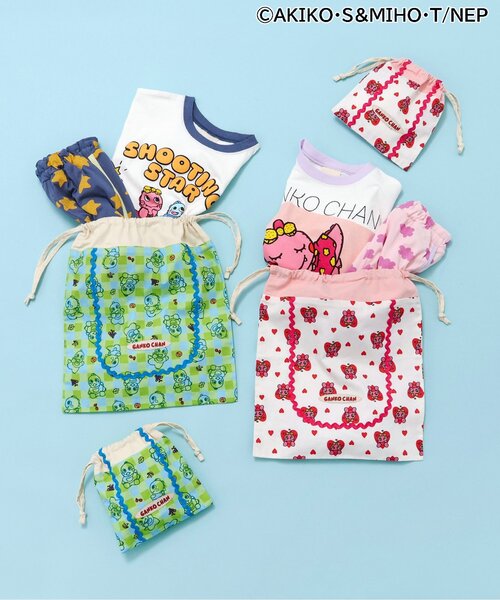 BREEZE(ブリーズ)の「がんこちゃん&がんペーちゃん総柄巾着(小)(ポーチ・キッズ・グリーン/オフホワイト・FREE)」の8枚目の写真