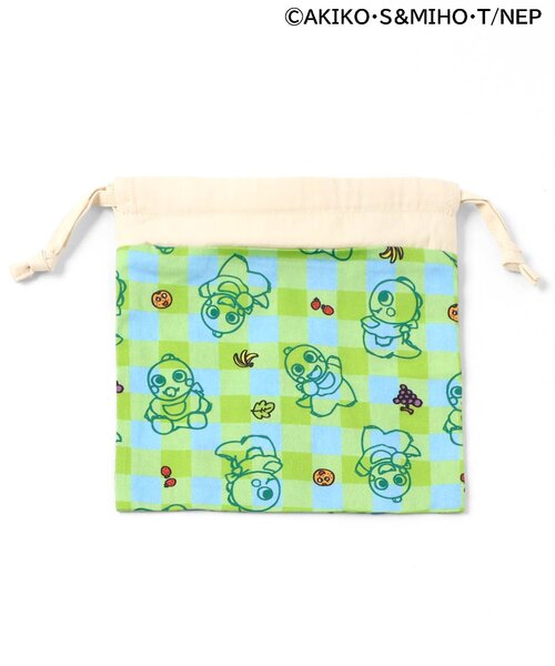 BREEZE(ブリーズ)の「がんこちゃん&がんペーちゃん総柄巾着(小)(ポーチ・キッズ・グリーン/オフホワイト・FREE)」の4枚目の写真