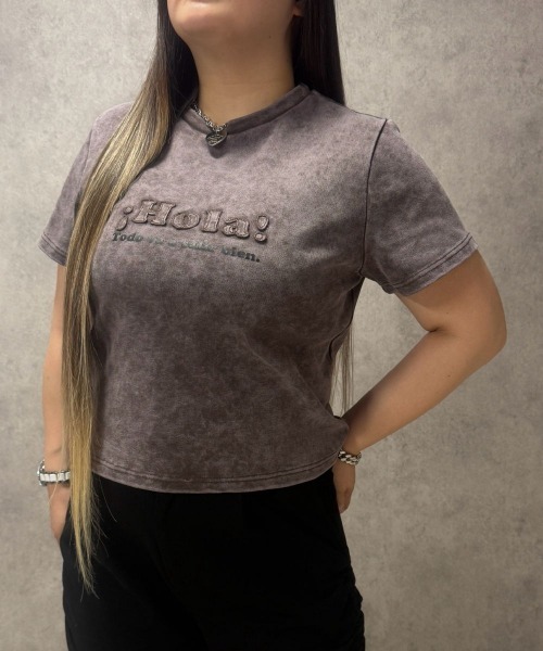SMILE LAND(スマイルランド)の「【maryさんコラボ】ケミカルウオッシュロゴパッチTシャツ<大きいサイズ有>(Tシャツ/カットソー・レディース・インディゴブルー/ブラウン・3L/LL/L/M)」の20枚目の写真