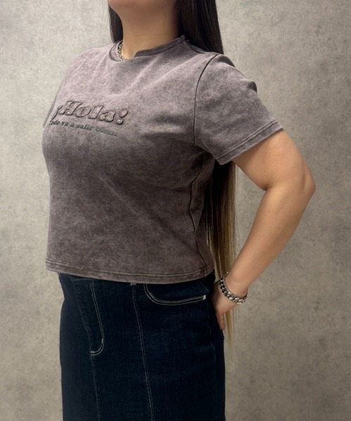SMILE LAND(スマイルランド)の「【maryさんコラボ】ケミカルウオッシュロゴパッチTシャツ<大きいサイズ有>(Tシャツ/カットソー・レディース・インディゴブルー/ブラウン・3L/LL/L/M)」の21枚目の写真