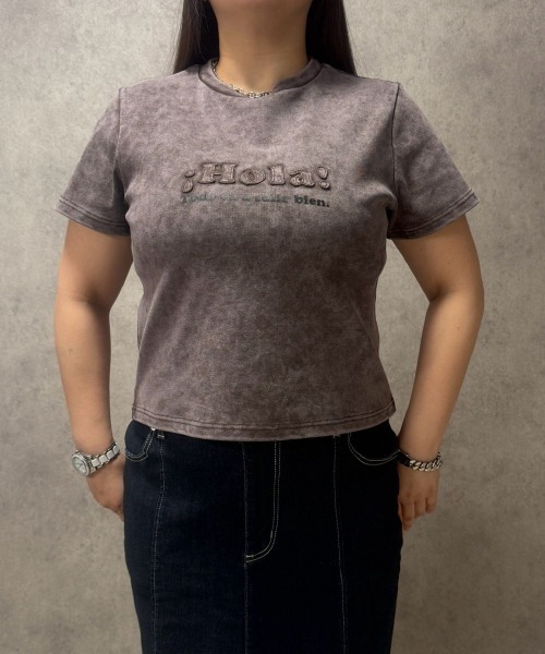SMILE LAND(スマイルランド)の「【maryさんコラボ】ケミカルウオッシュロゴパッチTシャツ<大きいサイズ有>(Tシャツ/カットソー・レディース・インディゴブルー/ブラウン・3L/LL/L/M)」の9枚目の写真