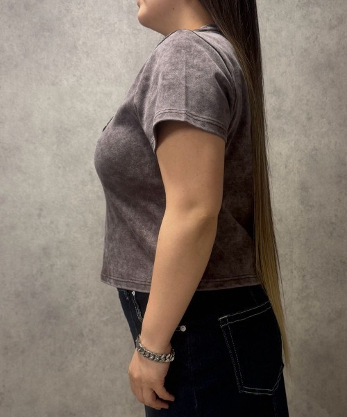 SMILE LAND(スマイルランド)の「【maryさんコラボ】ケミカルウオッシュロゴパッチTシャツ<大きいサイズ有>(Tシャツ/カットソー・レディース・インディゴブルー/ブラウン・3L/LL/L/M)」の10枚目の写真