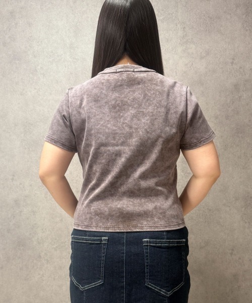 SMILE LAND(スマイルランド)の「【maryさんコラボ】ケミカルウオッシュロゴパッチTシャツ<大きいサイズ有>(Tシャツ/カットソー・レディース・インディゴブルー/ブラウン・3L/LL/L/M)」の11枚目の写真