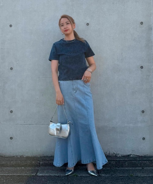 SMILE LAND(スマイルランド)の「【maryさんコラボ】ケミカルウオッシュロゴパッチTシャツ<大きいサイズ有>(Tシャツ/カットソー・レディース・インディゴブルー/ブラウン・3L/LL/L/M)」の15枚目の写真