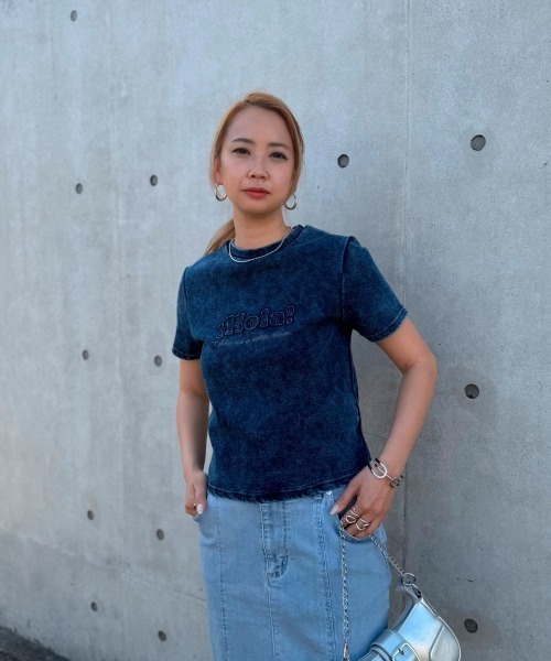 SMILE LAND(スマイルランド)の「【maryさんコラボ】ケミカルウオッシュロゴパッチTシャツ<大きいサイズ有>(Tシャツ/カットソー・レディース・インディゴブルー/ブラウン・3L/LL/L/M)」の16枚目の写真