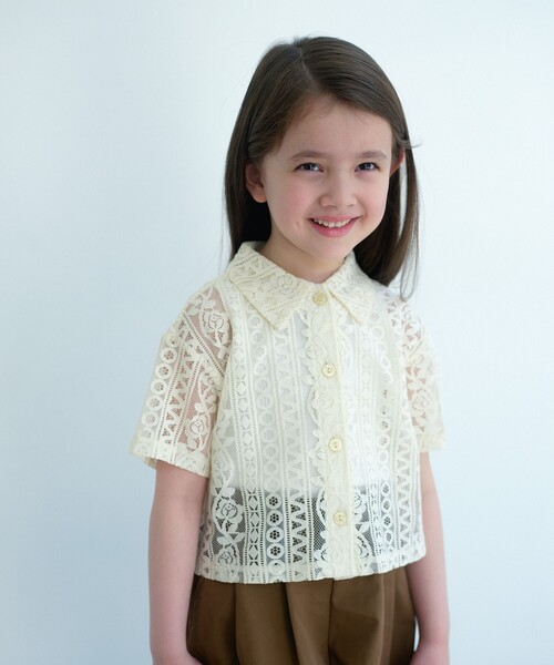 green label relaxing(グリーンレーベルリラクシング)の「レース シャツ タンクトップセット / キッズ 100cm-130cm(シャツ/ブラウス・キッズ・オフホワイト/ブラック・130cm/110cm/120cm/100cm)」の2枚目の写真