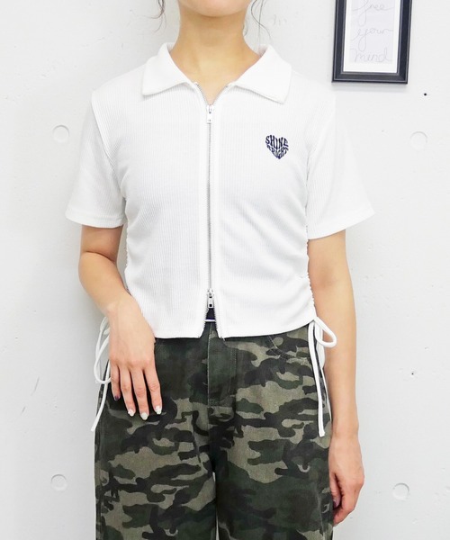 FUN(ファン)の「ラメジップカットソー(Tシャツ/カットソー・レディース・ピンク/ネイビー/チャコールグレー/オフホワイト/レッド/ブラック・FREE/M/L)」の2枚目の写真