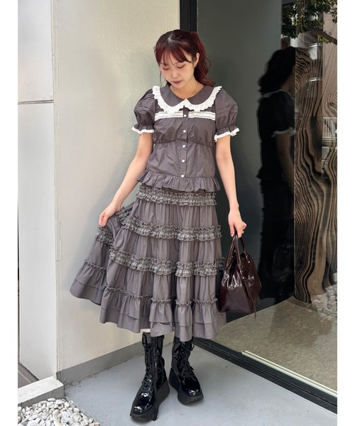 merry jenny（メリージェニー）の「フリルカラーパフブラウス（シャツ/ブラウス・レディース・ピンク/オフホワイト/チャコールグレー/ブルー・FREE）」の5枚目の写真