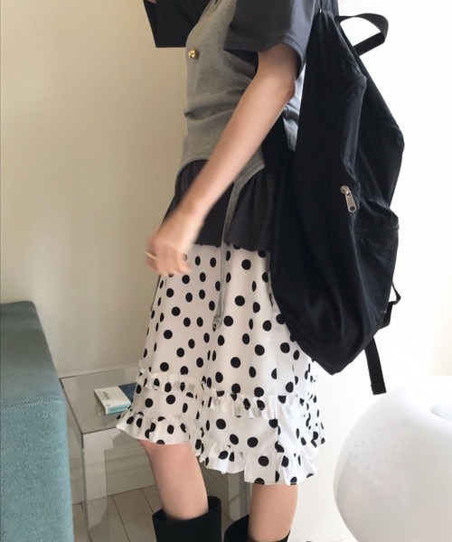 HALEY PESCA(ヘーリーペスカ)の「HALEY PESCA/ドットフリル ミドル丈スカート(スカート・レディース・ホワイト/ブラック・FREE)」の7枚目の写真