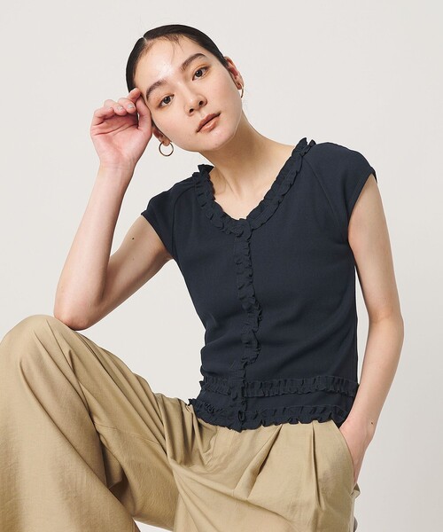 BEAUTY&YOUTH UNITED ARROWS(ビューティーアンドユースユナイテッドアローズ)の「コットン リブ フリル キャップスリーブ カットソー(Tシャツ/カットソー・レディース・ホワイト/ネイビー/モカ・FREE)」の3枚目の写真