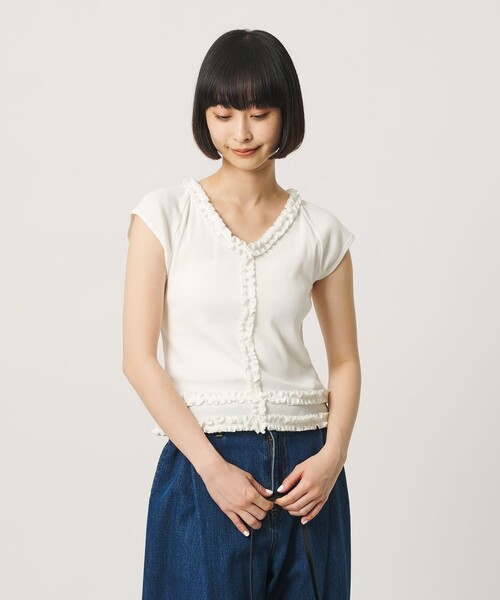 BEAUTY&YOUTH UNITED ARROWS(ビューティーアンドユースユナイテッドアローズ)の「コットン リブ フリル キャップスリーブ カットソー(Tシャツ/カットソー・レディース・ホワイト/ネイビー/モカ・FREE)」の2枚目の写真
