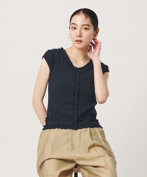 BEAUTY&YOUTH UNITED ARROWS(ビューティーアンドユースユナイテッドアローズ)の「コットン リブ フリル キャップスリーブ カットソー(Tシャツ/カットソー・レディース・ホワイト/ネイビー/モカ・FREE)」の7枚目の写真