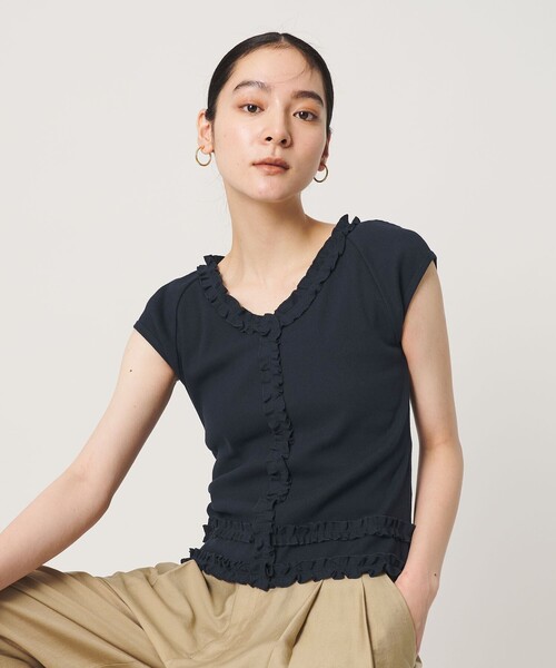 BEAUTY&YOUTH UNITED ARROWS(ビューティーアンドユースユナイテッドアローズ)の「コットン リブ フリル キャップスリーブ カットソー(Tシャツ/カットソー・レディース・ホワイト/ネイビー/モカ・FREE)」の8枚目の写真