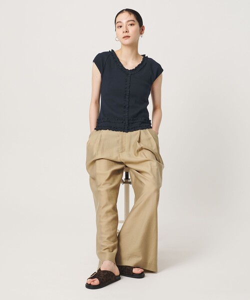 BEAUTY&YOUTH UNITED ARROWS(ビューティーアンドユースユナイテッドアローズ)の「コットン リブ フリル キャップスリーブ カットソー(Tシャツ/カットソー・レディース・ホワイト/ネイビー/モカ・FREE)」の9枚目の写真