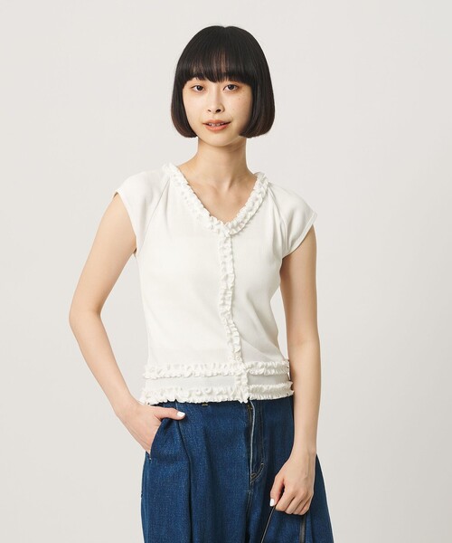 BEAUTY&YOUTH UNITED ARROWS(ビューティーアンドユースユナイテッドアローズ)の「コットン リブ フリル キャップスリーブ カットソー(Tシャツ/カットソー・レディース・ホワイト/ネイビー/モカ・FREE)」の10枚目の写真