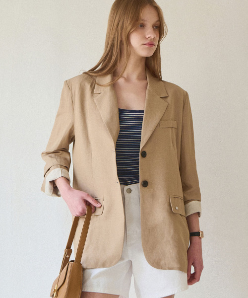 SLOWLOLLI（スローローリ）の「Turn up linen blazer_2 Colors（テーラードジャケット・レディース・Beige/ネイビー・FREE）」の3枚目の写真