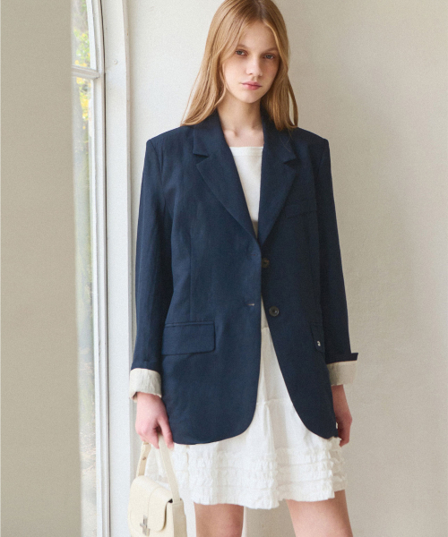SLOWLOLLI（スローローリ）の「Turn up linen blazer_2 Colors（テーラードジャケット・レディース・Beige/ネイビー・FREE）」の8枚目の写真