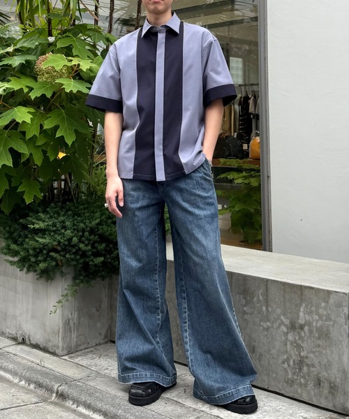 LOVELESS(ラブレス)の「ブロッキングショートスリーブシャツ(シャツ/ブラウス・メンズ・オフホワイト/ブラック/ブラウン系その他3/ネイビー・M/L)」の7枚目の写真