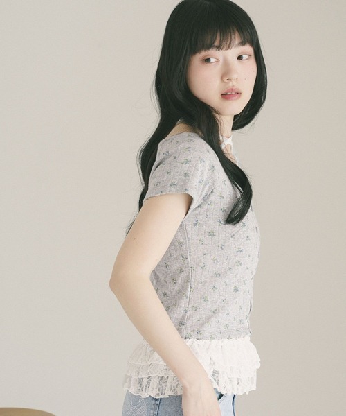 Heather(ヘザー)の「花柄レースフリルTEE 855268(Tシャツ/カットソー・レディース・グレー/オフホワイト/ブルー・FREE)」の7枚目の写真