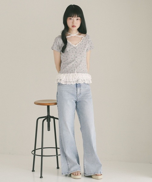 Heather(ヘザー)の「花柄レースフリルTEE 855268(Tシャツ/カットソー・レディース・グレー/オフホワイト/ブルー・FREE)」の13枚目の写真